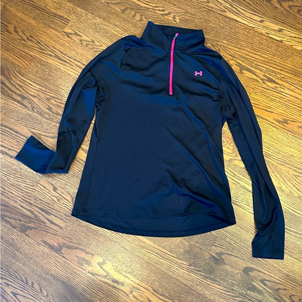 Under Armour Black Quarter Zip Pink Zipper Semi-Fitted Heat Gear. Large.